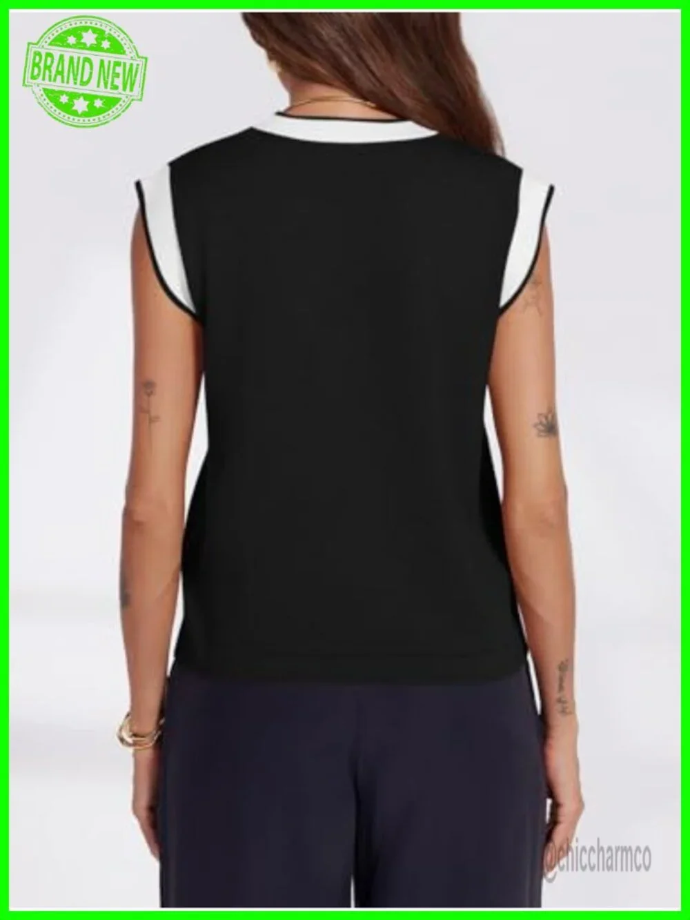 Women's V Neck Sweater Vest Button Down Cap Sleeve Loose Knit Tank Top
